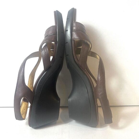 Clarks Unstructured Heel Sandals Women 10M Brown Leather Slip On Sling Back Open - Picture 5 of 12